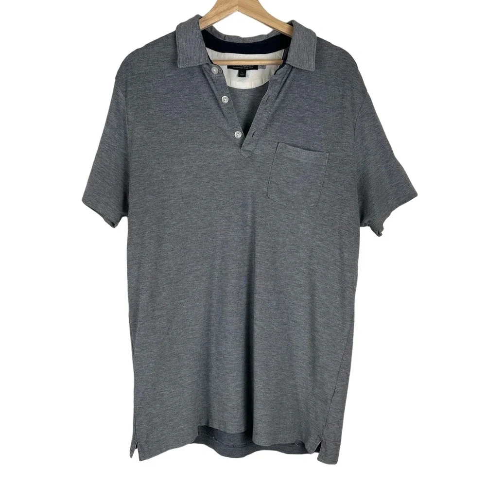 Banana Republic Mens Polo Large Grey Casual Front‎ Pocket Golf Outdoor Preppy